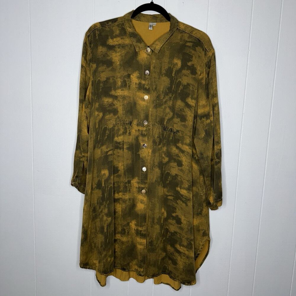 Keen Women’s Long Sleeve Shirt Dress With Pockets Yellow Grunge Size Large